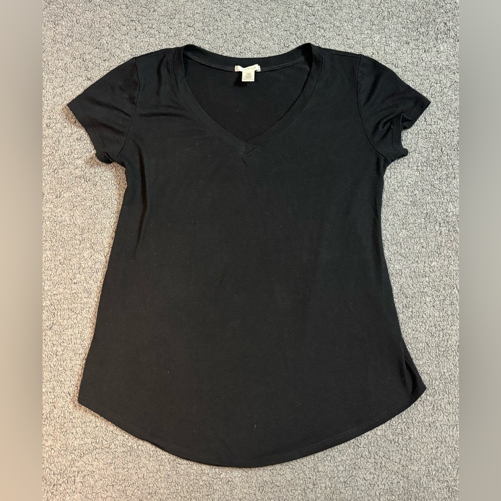 Bozzolo Black V-Neck Short Sleeve Shirt Size Large